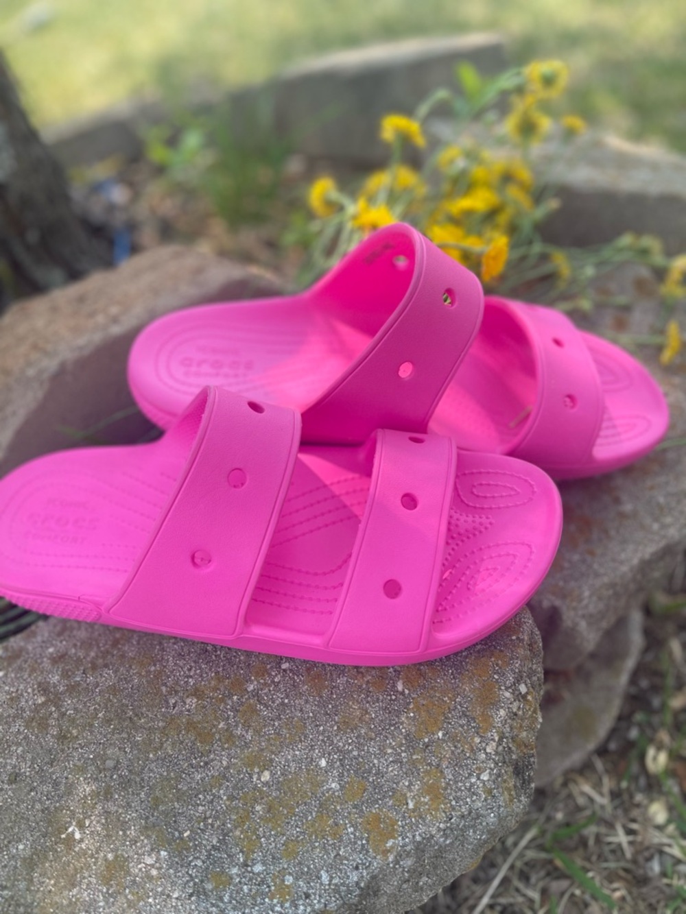CROCS Hot Pink Double-Strap Slide - Picture 2 of 3